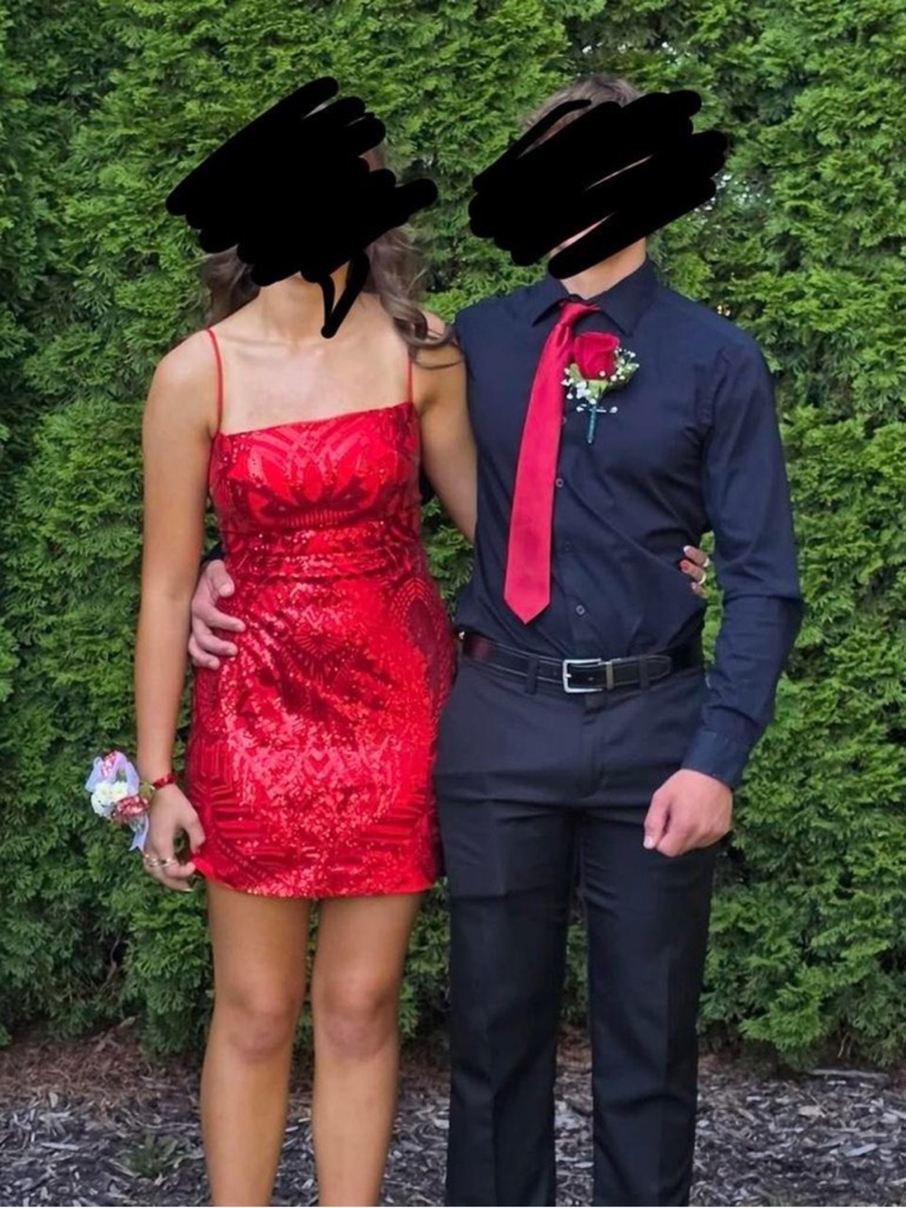 Red Sequin Spaghetti Strap Mini Dress
